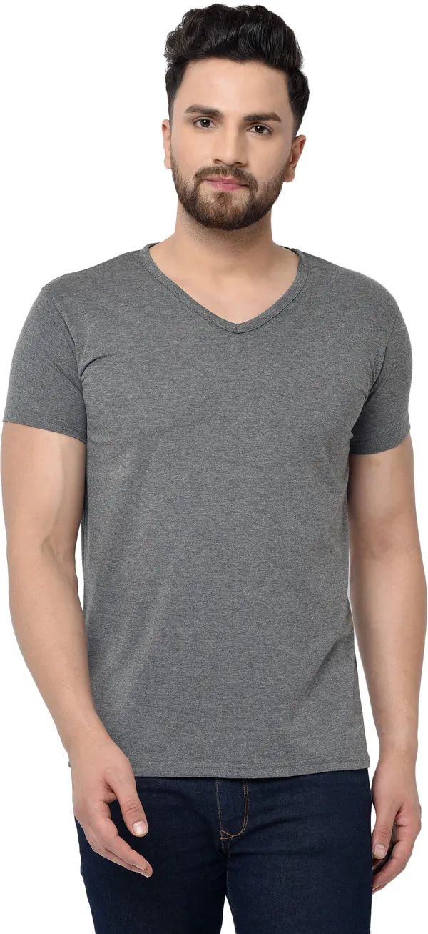 Grey_Self_Design_V_Neck_Regukar_Fit_T-Shirt_For_Men