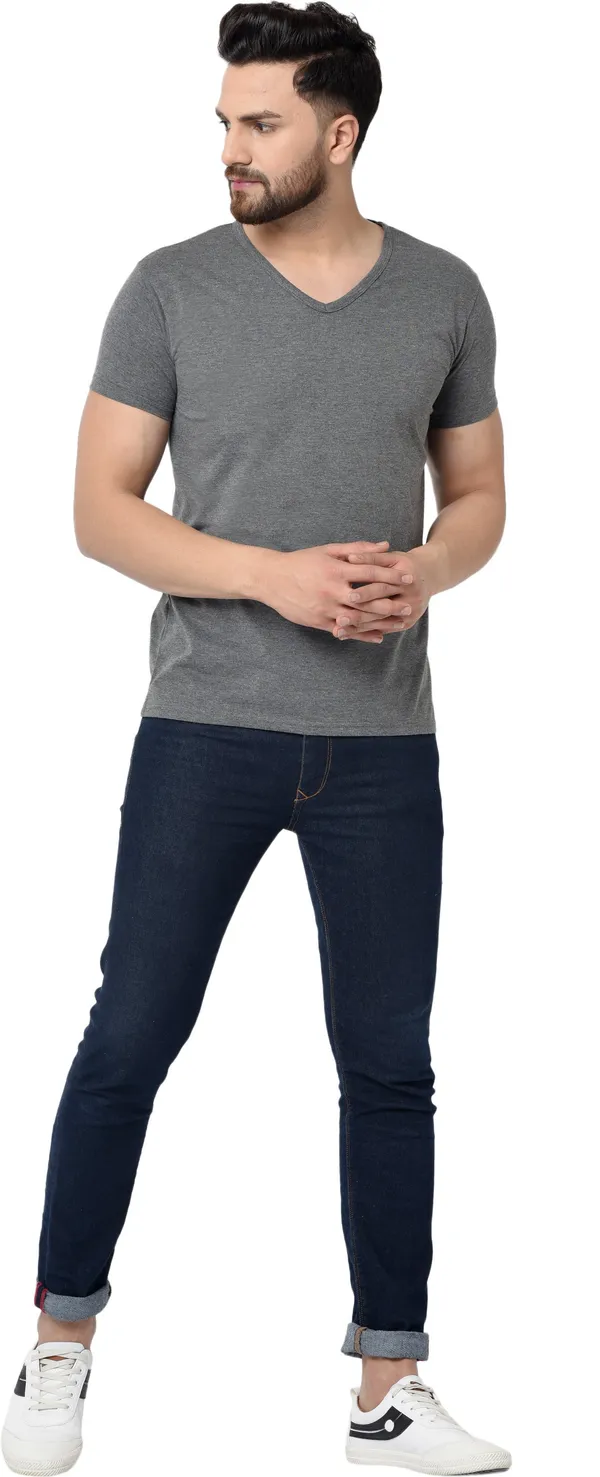 Grey_Self_Design_V_Neck_Regukar_Fit_T-Shirt_For_Men