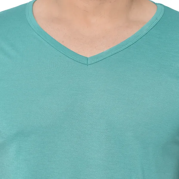 Light_Green_Cotton_Solid_V_Neck_Regukar_Fit_T-Shirt_For_Men