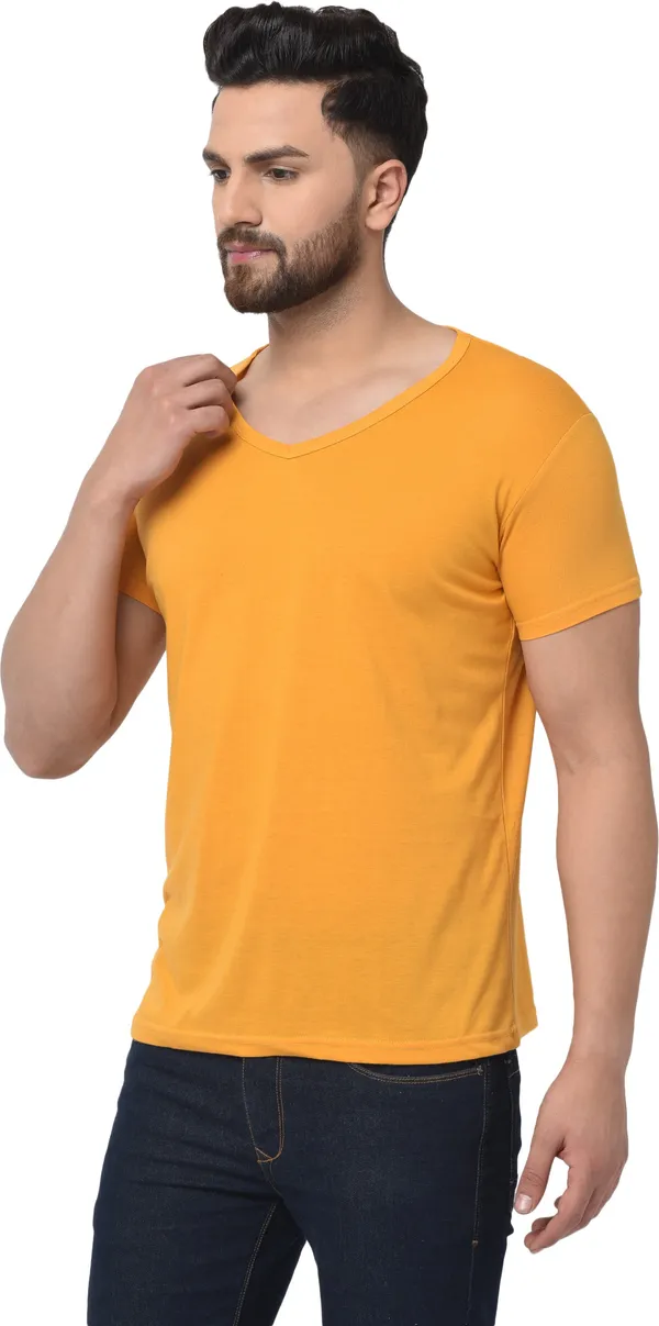 Yellow_Cotton_Solid_V_Neck_Regukar_Fit_T-Shirt_For_Men