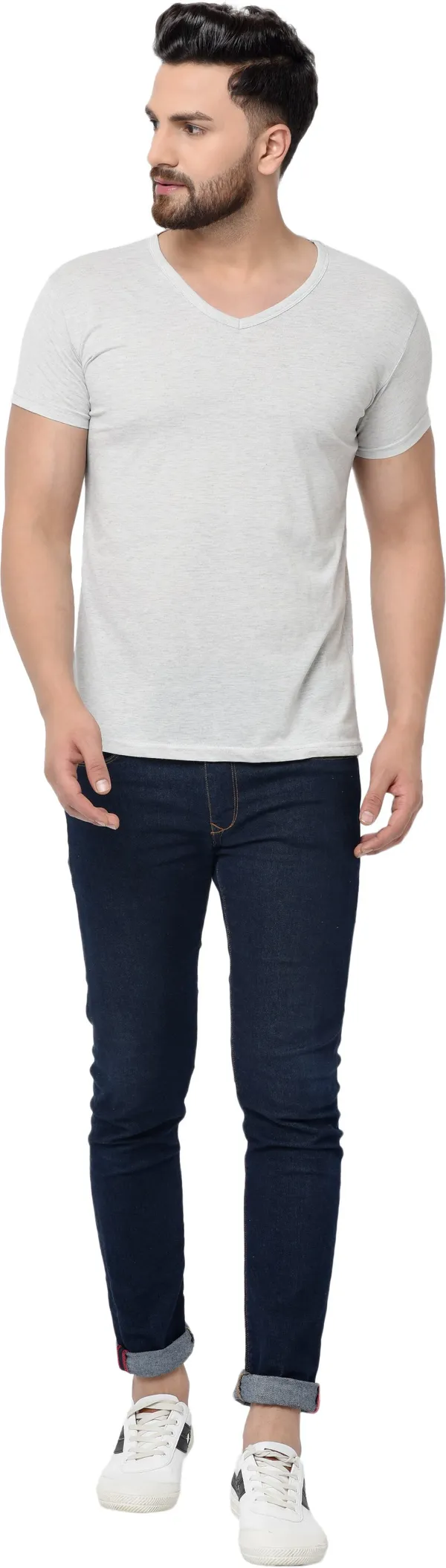 Grey_Self_Design_V_Neck_Regukar_Fit_T-Shirt_for_men