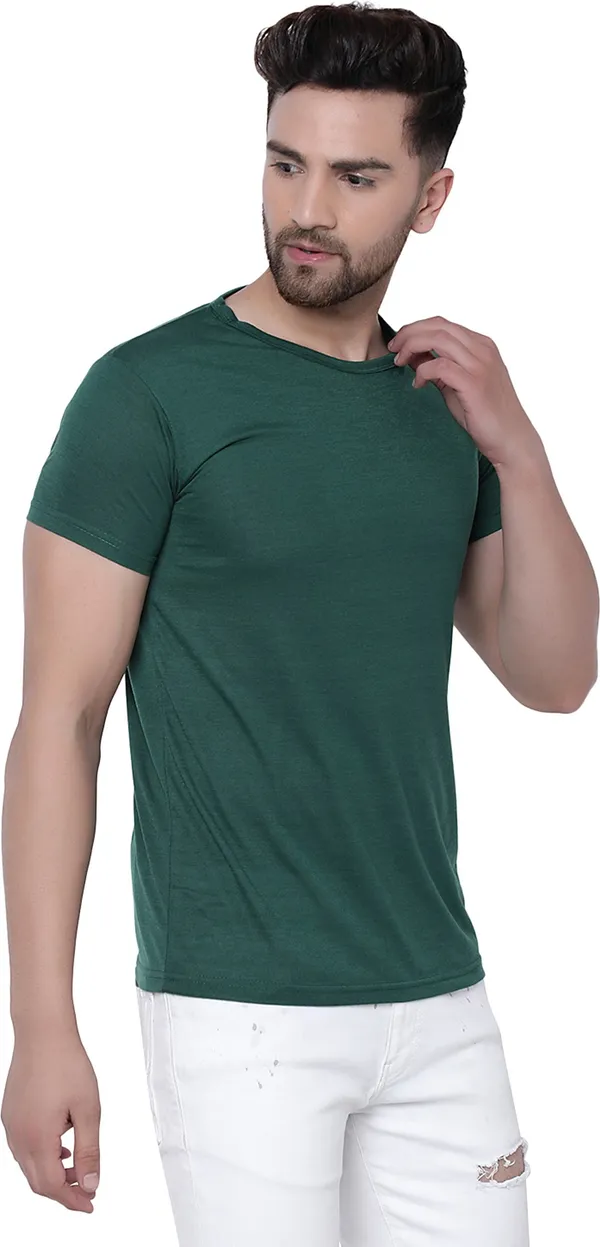 Dark_Green_Cotton_Solid_Round_Neck_Regukar_Fit_T-Shirt_For_Men