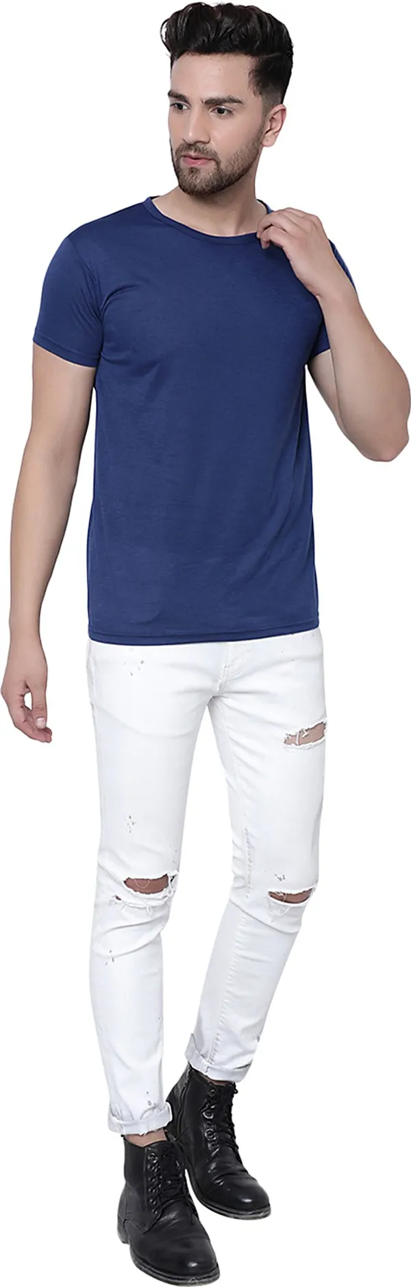 Blue_Cotton_Solid_Men_Round_Neck_Regukar_Fit_T-Shirt_For_Men