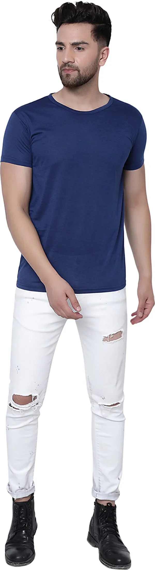 Blue_Cotton_Solid_Men_Round_Neck_Regukar_Fit_T-Shirt_For_Men