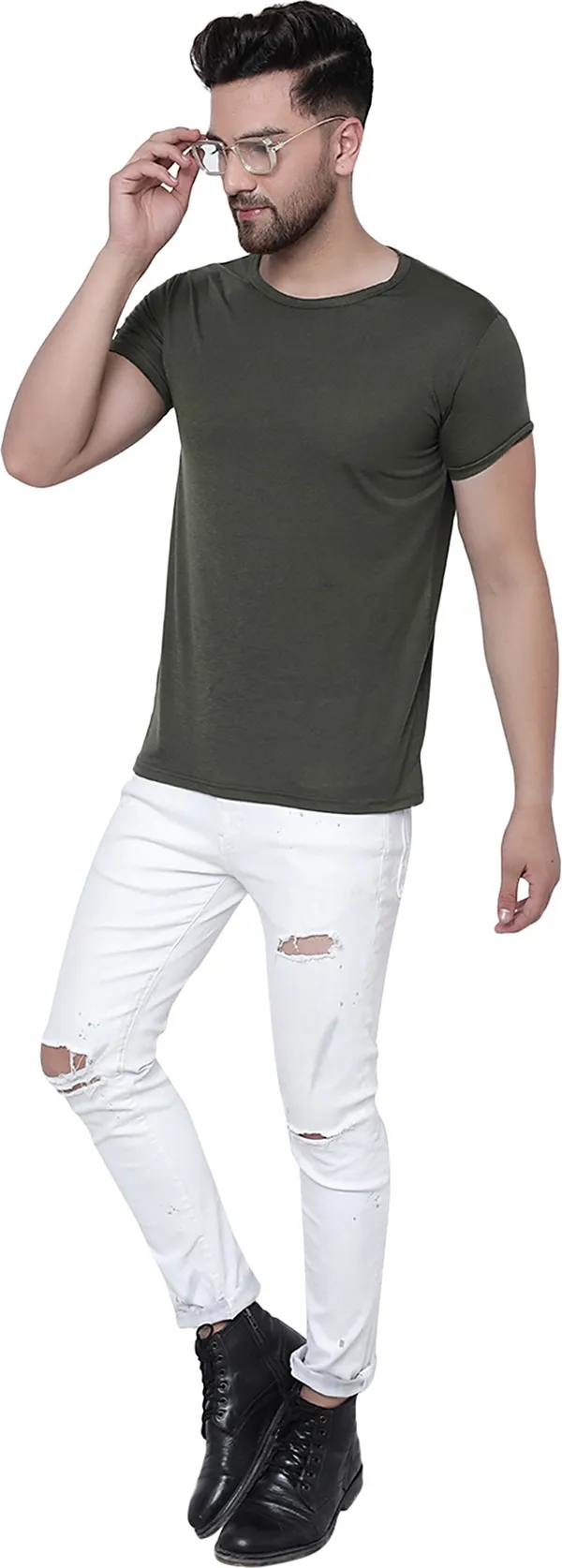 Green_Cotton_Solid_Men_Round_Neck_Regukar_Fit_T-Shirt_For_Men