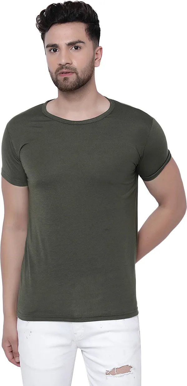 Green_Cotton_Solid_Men_Round_Neck_Regukar_Fit_T-Shirt_For_Men