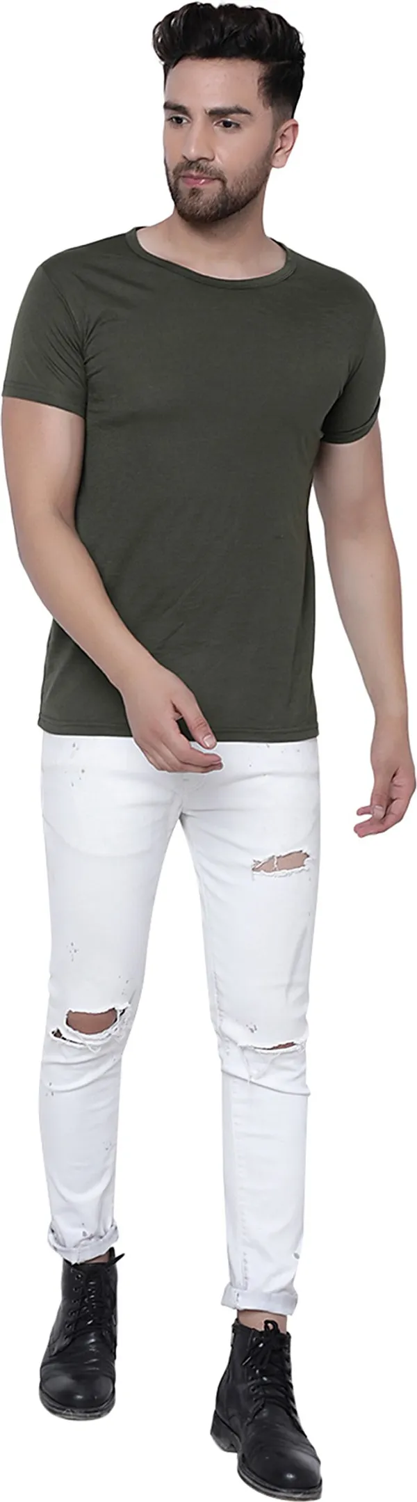 Green_Cotton_Solid_Men_Round_Neck_Regukar_Fit_T-Shirt_For_Men