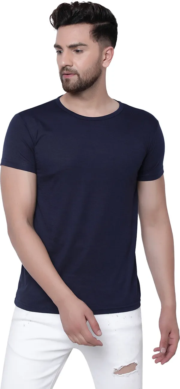 Blue_Cotton_Solid_Men_Round_Neck_Regukar_Fit_T-Shirt_For_Men