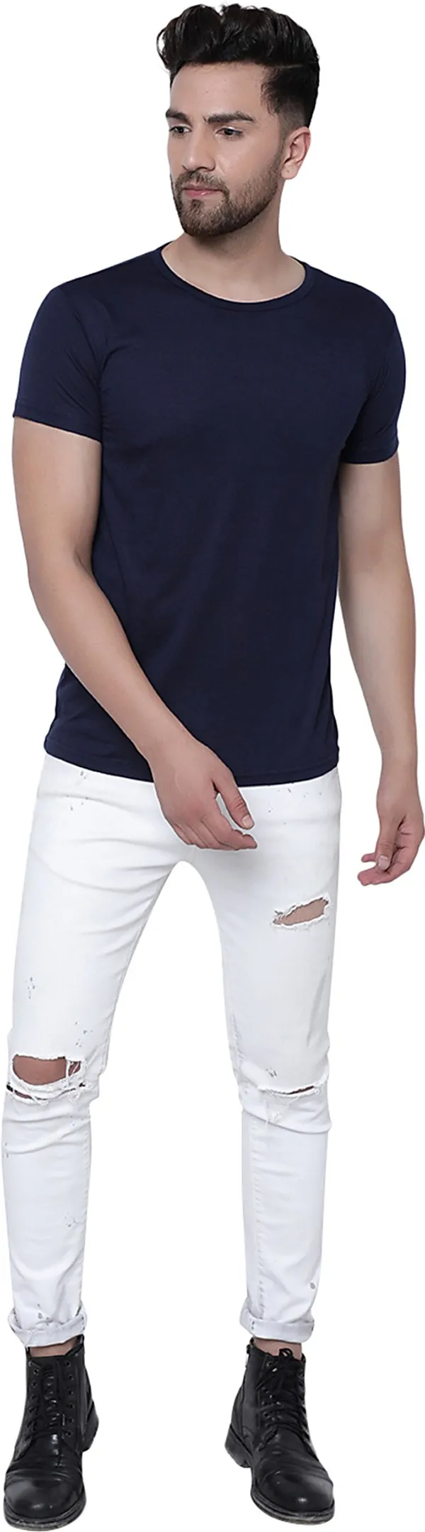 Blue_Cotton_Solid_Men_Round_Neck_Regukar_Fit_T-Shirt_For_Men