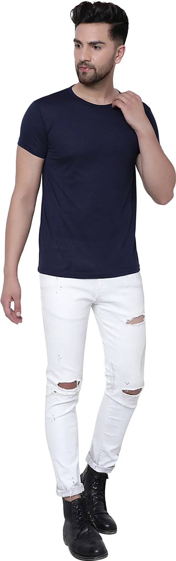 Blue_Cotton_Solid_Men_Round_Neck_Regukar_Fit_T-Shirt_For_Men