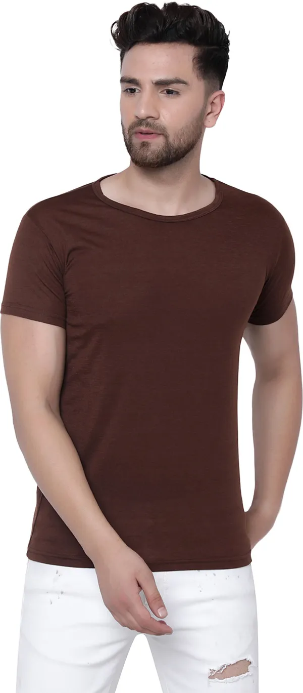 Brown_Cotton_Solid_Round_Neck_Regukar_Fit_T-Shirt_For_Men