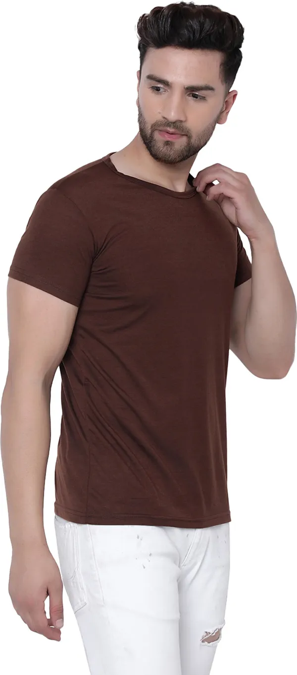 Brown_Cotton_Solid_Round_Neck_Regukar_Fit_T-Shirt_For_Men