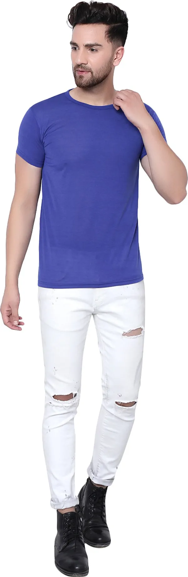 Dark_Blue_Cotton_Solid_Round_Neck_Regukar_Fit_T-Shirt_For_Men