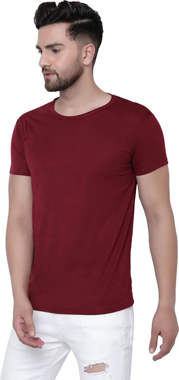 Maroon_Cotton_Solid_Round_Neck_Regukar_Fit_T-Shirt_For_Men