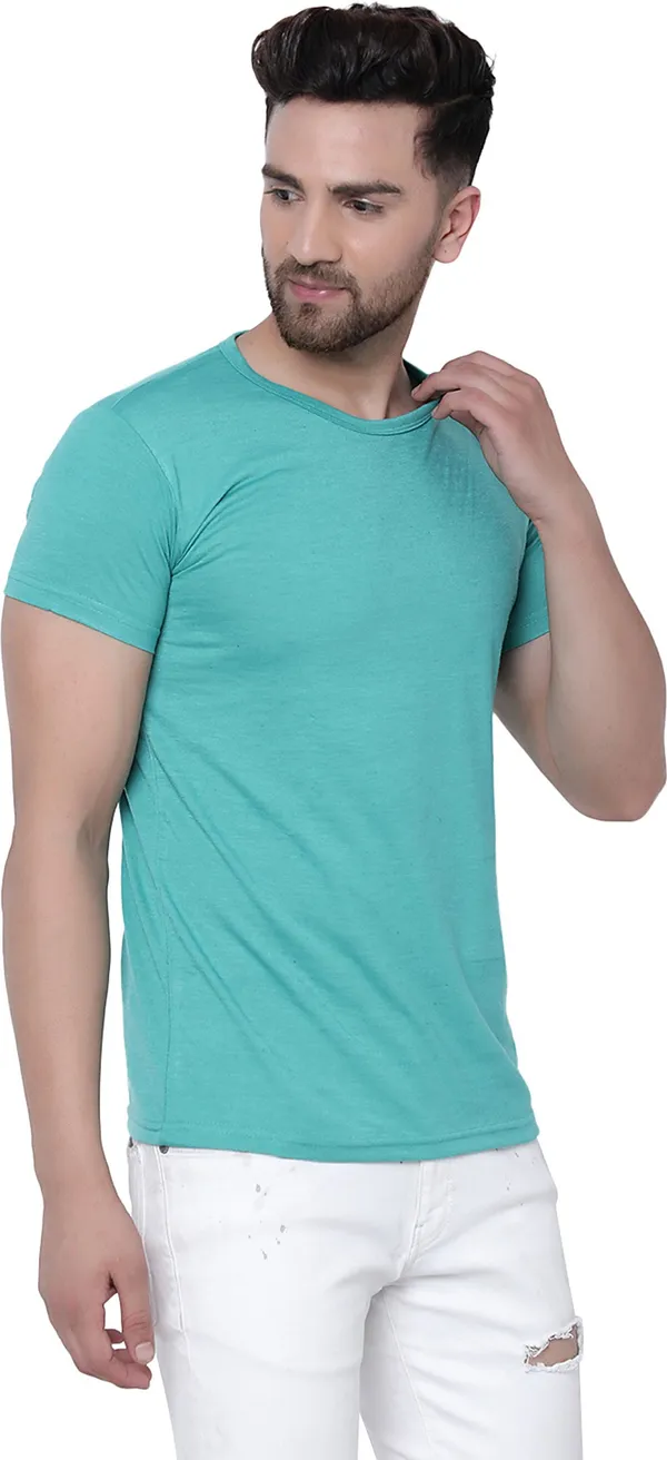 Light_Green_Cotton_Solid_Round_Neck_Regukar_Fit_T-Shirt_For_Men