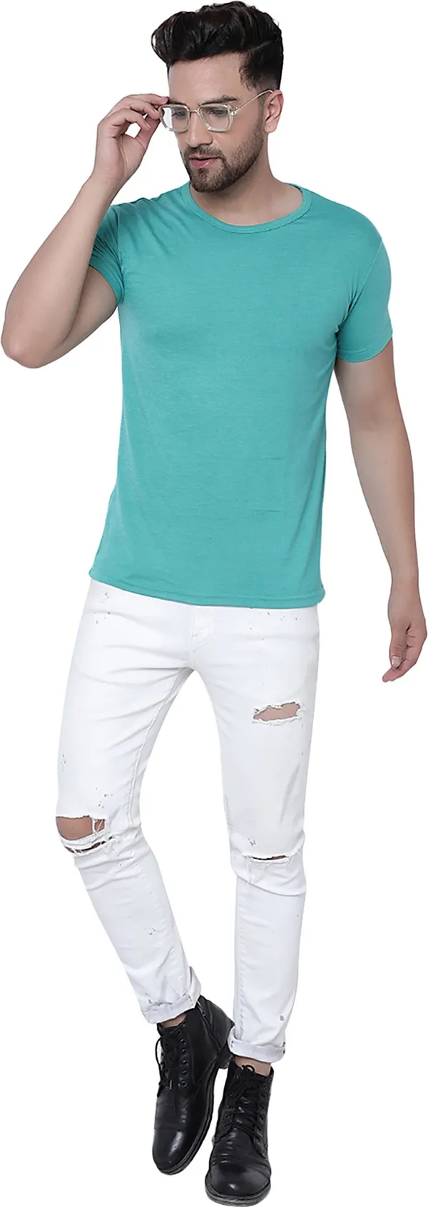 Light_Green_Cotton_Solid_Round_Neck_Regukar_Fit_T-Shirt_For_Men
