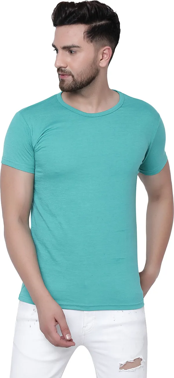 Light_Green_Cotton_Solid_Round_Neck_Regukar_Fit_T-Shirt_For_Men