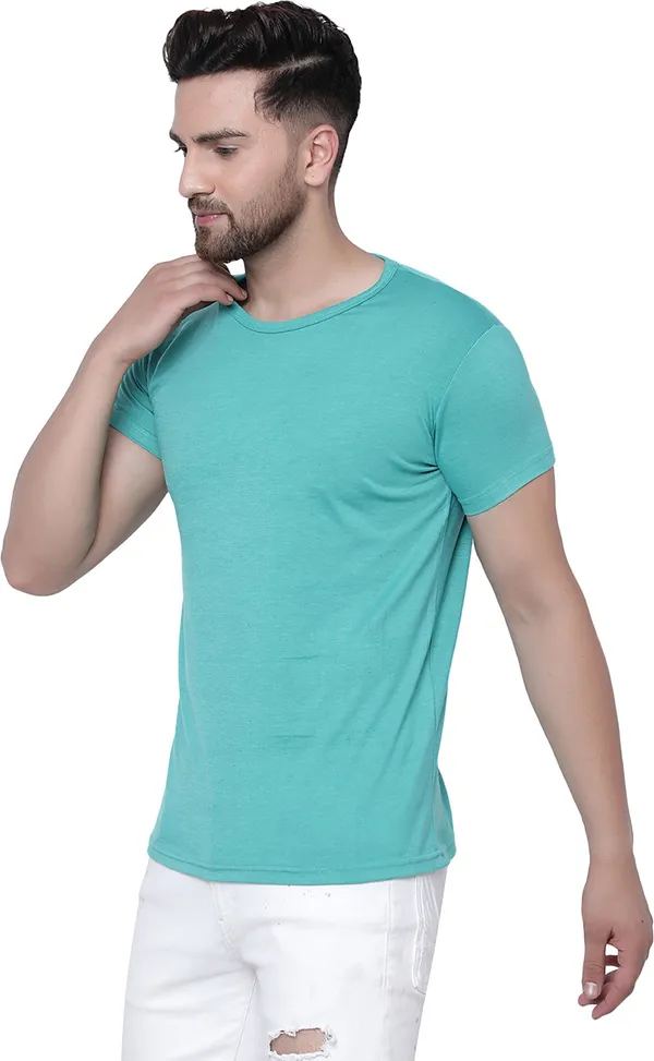 Light_Green_Cotton_Solid_Round_Neck_Regukar_Fit_T-Shirt_For_Men