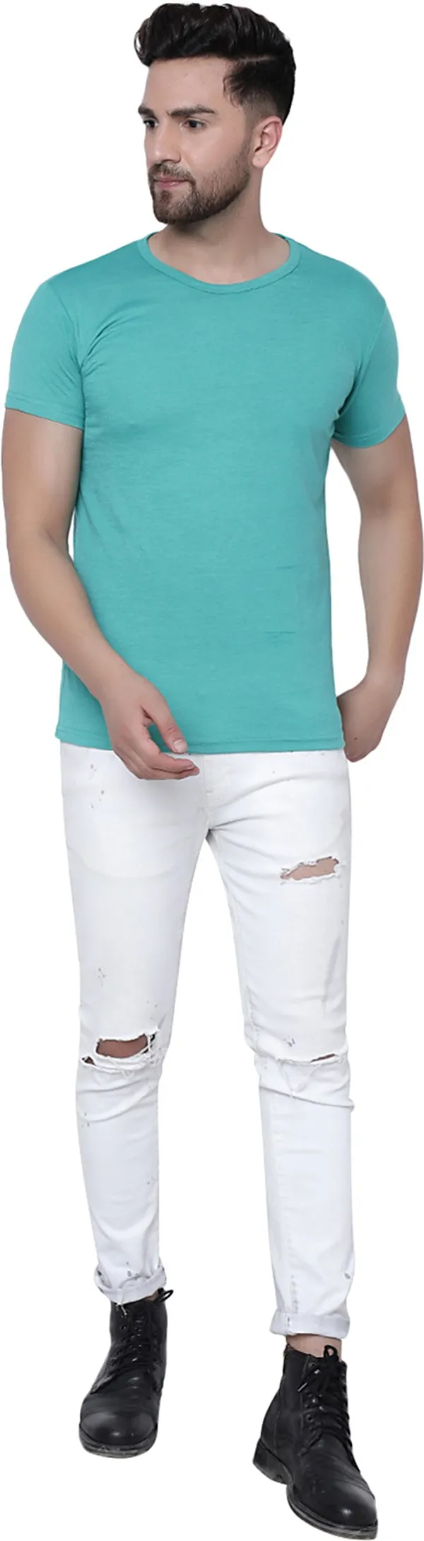 Light_Green_Cotton_Solid_Round_Neck_Regukar_Fit_T-Shirt_For_Men