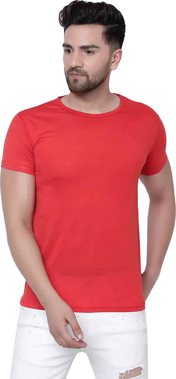 Red__Cotton_Solid_Round_Neck__Regukar_Fit_T-Shirt_For_Men