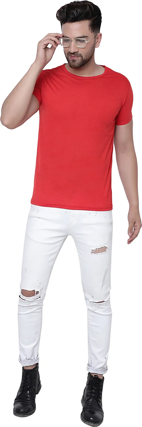 Red__Cotton_Solid_Round_Neck__Regukar_Fit_T-Shirt_For_Men