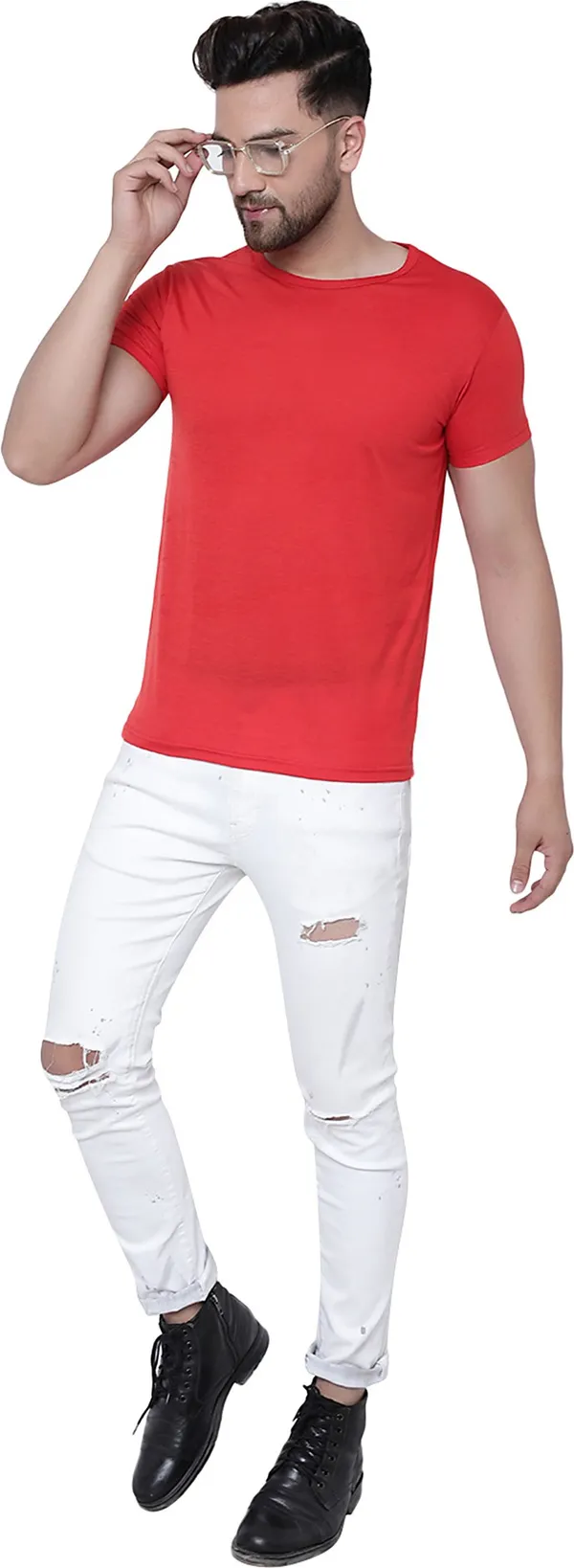 Red__Cotton_Solid_Round_Neck__Regukar_Fit_T-Shirt_For_Men
