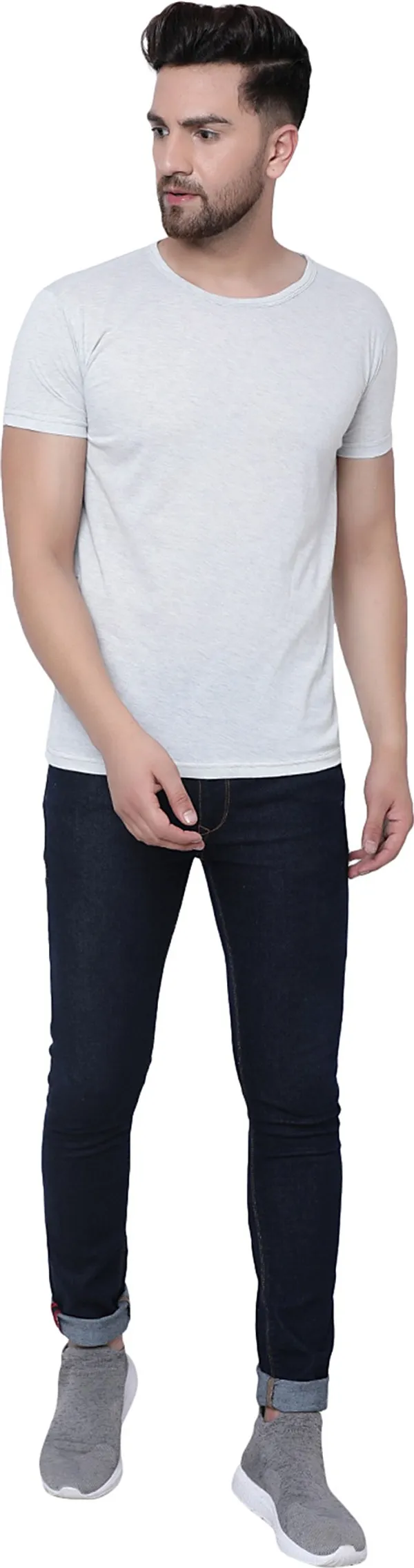 Grey_Cotton_Solid_Round_Neck_Regukar_Fit_T-Shirt_For_Men