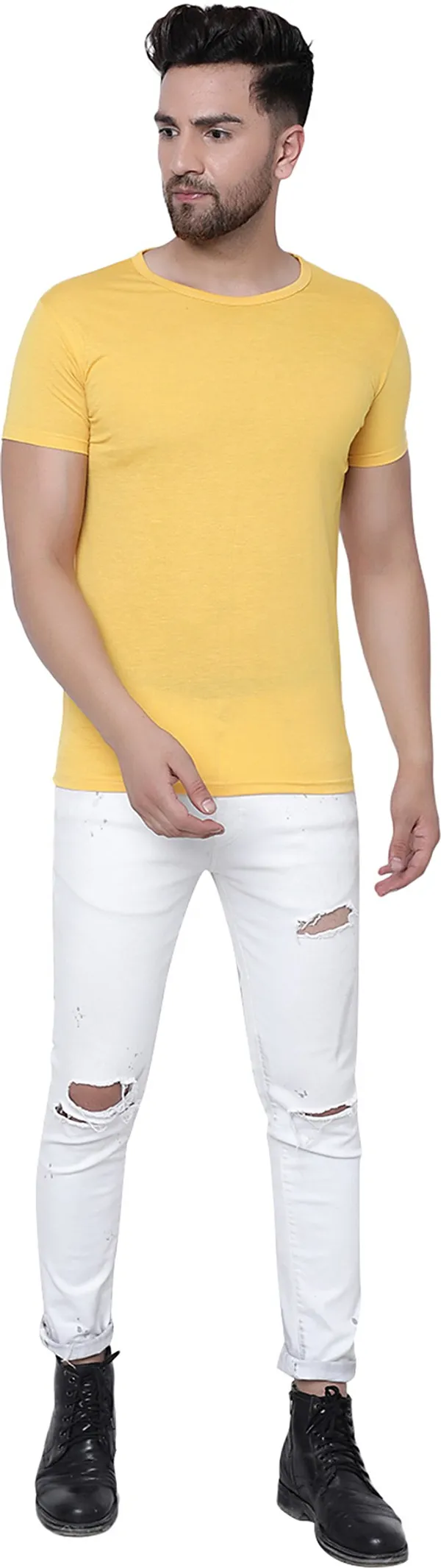 Yellow_Cotton_Solid_Round_Neck_Regukar_Fit_T-Shirt_for_men