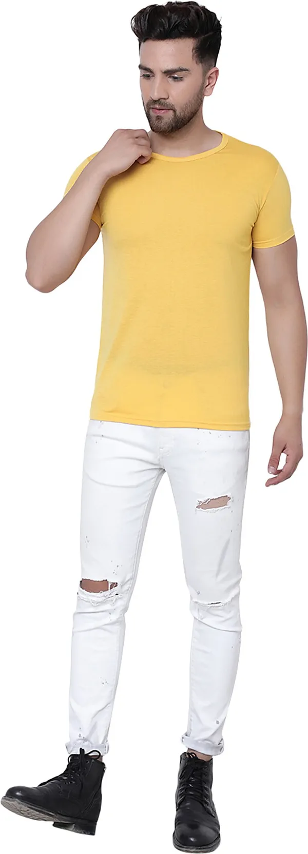Yellow_Cotton_Solid_Round_Neck_Regukar_Fit_T-Shirt_for_men