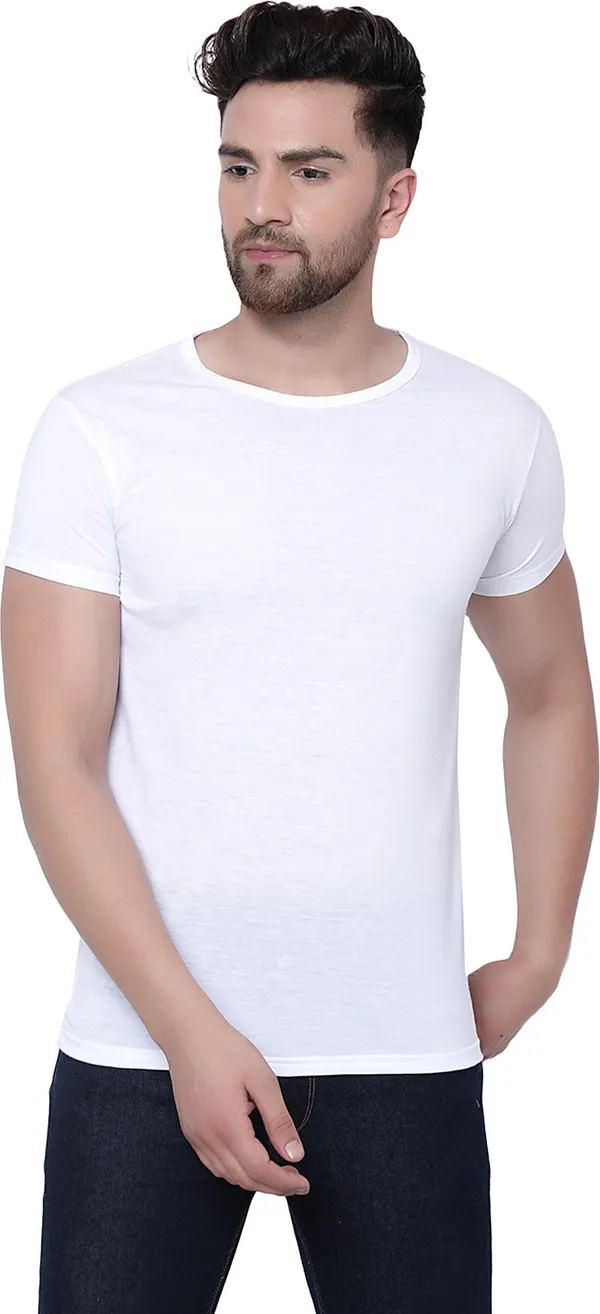 White_Cotton_Solid_Round_Neck__Regukar_Fit_T-Shirt_For_Men