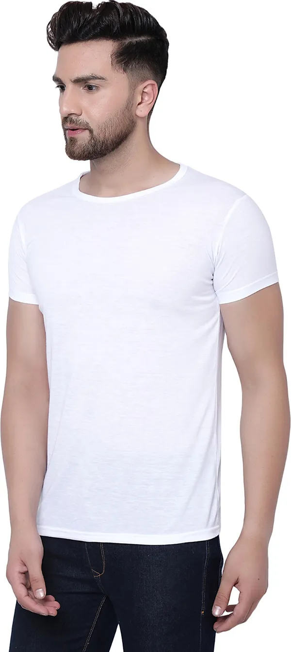 White_Cotton_Solid_Round_Neck__Regukar_Fit_T-Shirt_For_Men