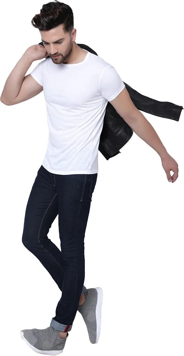 White_Cotton_Solid_Round_Neck__Regukar_Fit_T-Shirt_For_Men