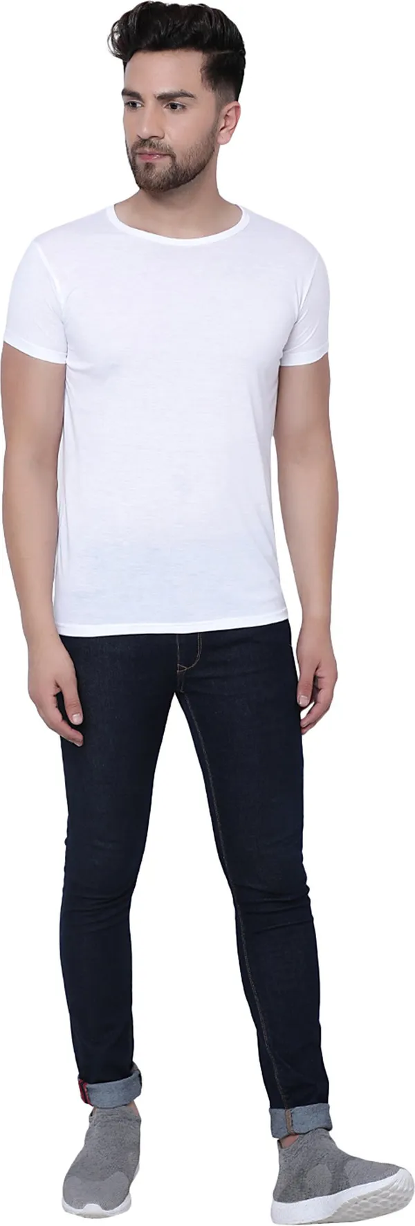 White_Cotton_Solid_Round_Neck__Regukar_Fit_T-Shirt_For_Men