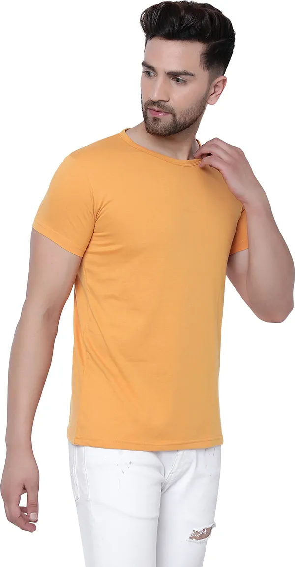 Yellow_Cotton_Solid_Round_Neck_Regukar_Fit_T-Shirt_For_Men
