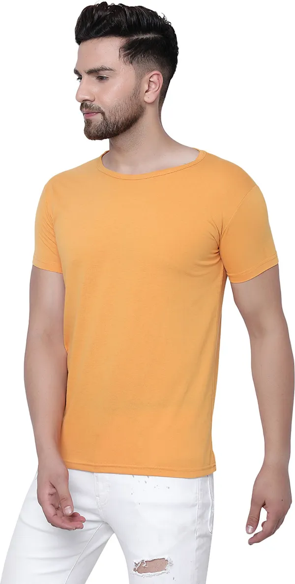Yellow_Cotton_Solid_Round_Neck_Regukar_Fit_T-Shirt_For_Men