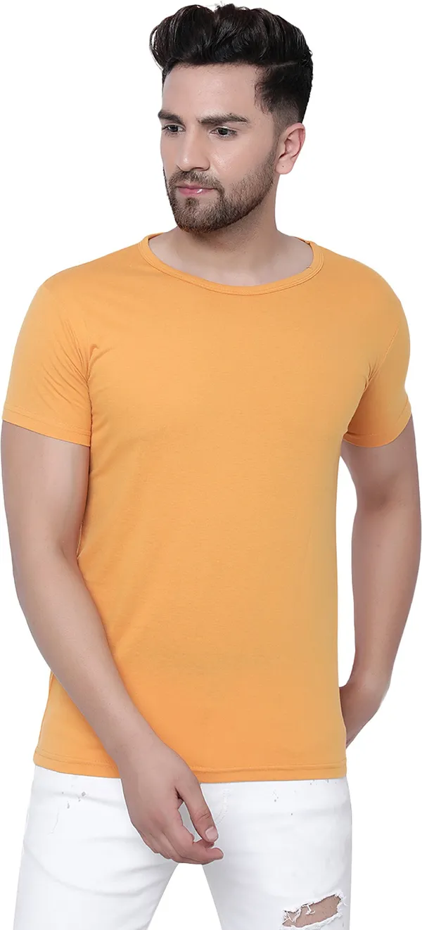 Yellow_Cotton_Solid_Round_Neck_Regukar_Fit_T-Shirt_For_Men