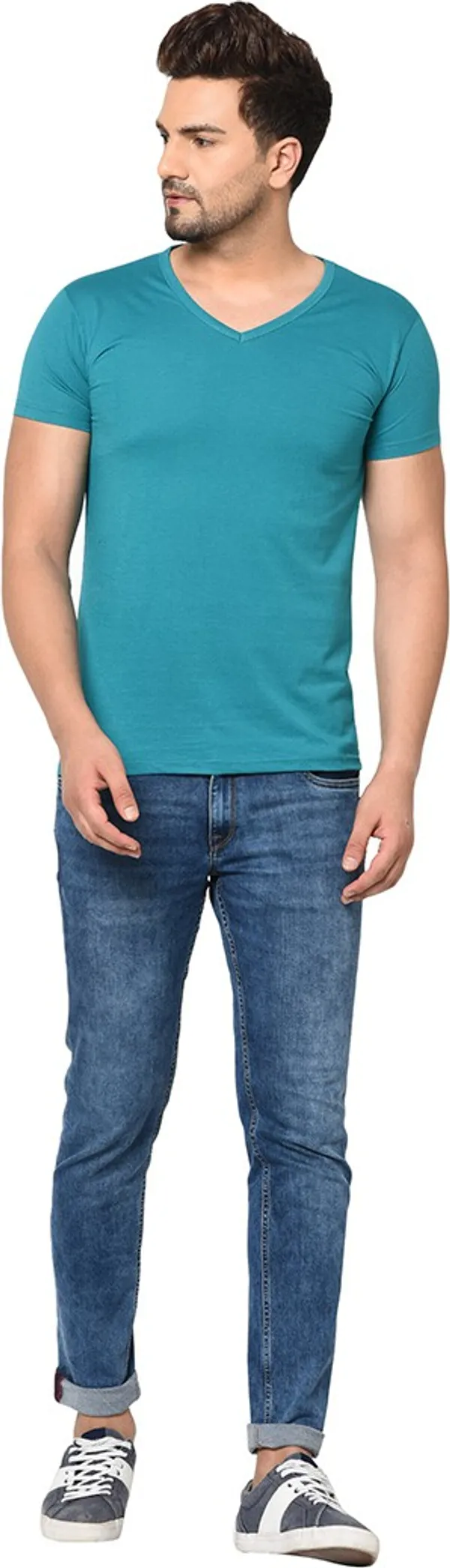 Blue_Cotton_Solid_V_Neck_Regukar_Fit_T-Shirt_For_Men