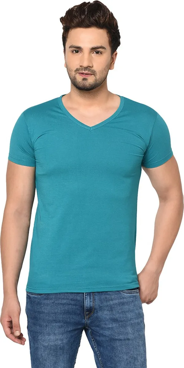 Blue_Cotton_Solid_V_Neck_Regukar_Fit_T-Shirt_For_Men