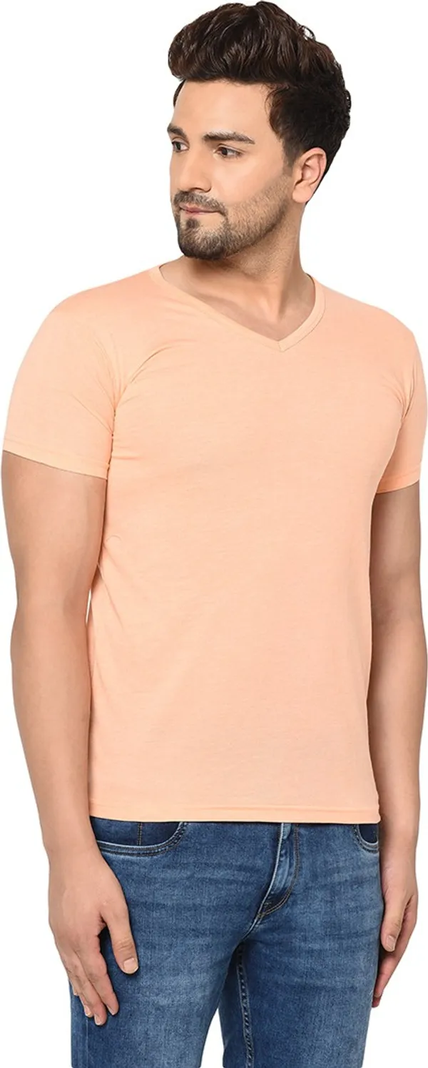 Beige_Cotton_Solid_V_Neck_Regukar_Fit_T-Shirt_For_Men