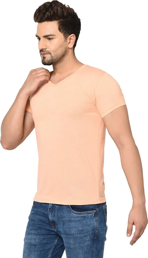 Beige_Cotton_Solid_V_Neck_Regukar_Fit_T-Shirt_For_Men