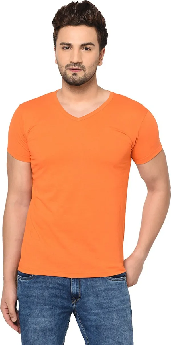 Orange_Cotton_Solid_V_Neck_Regukar_Fit_T-Shirt_for_men