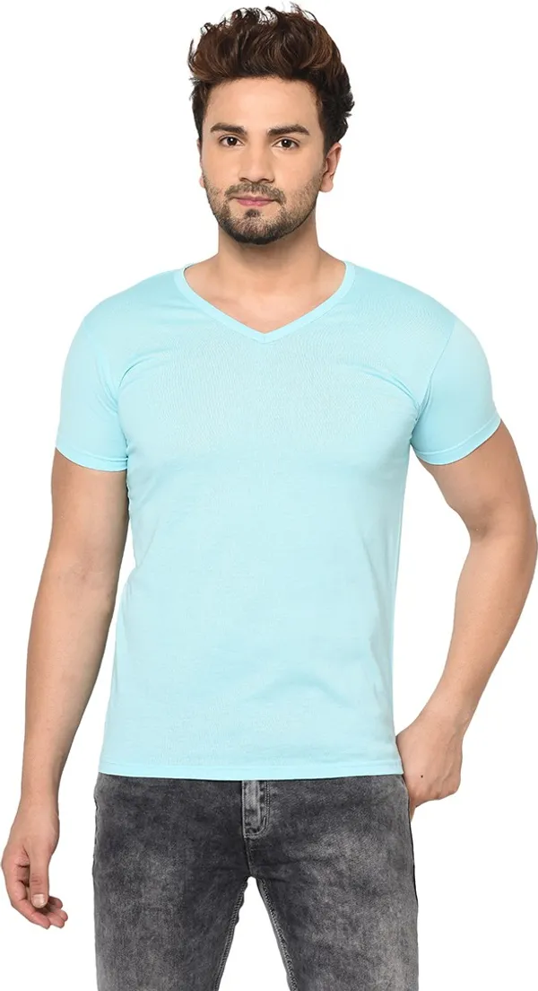 Blue_Cotton_Solid_Men_V_Neck_Regukar_Fit_T-Shirt_For_Men