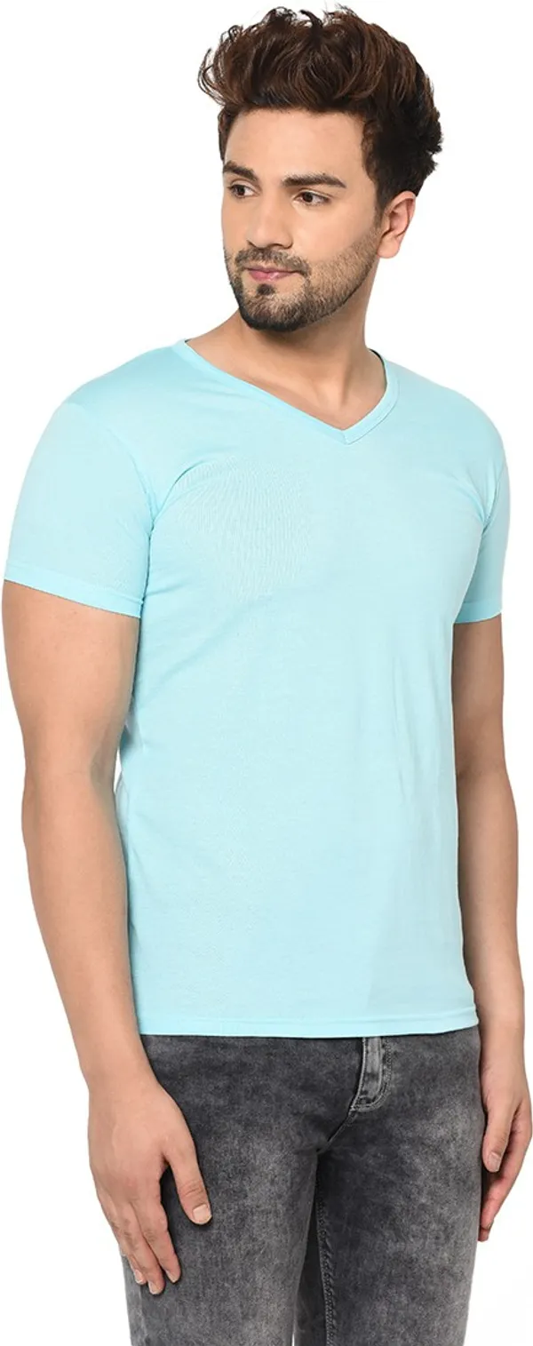 Blue_Cotton_Solid_Men_V_Neck_Regukar_Fit_T-Shirt_For_Men