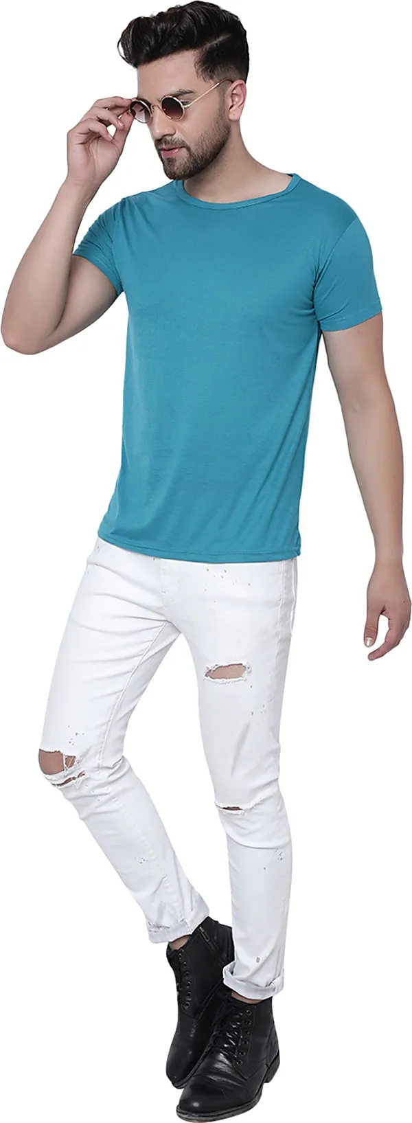 Dark_Blue_Cotton_Solid_Round_Neck_Regukar_Fit_T-Shirt_For_Men