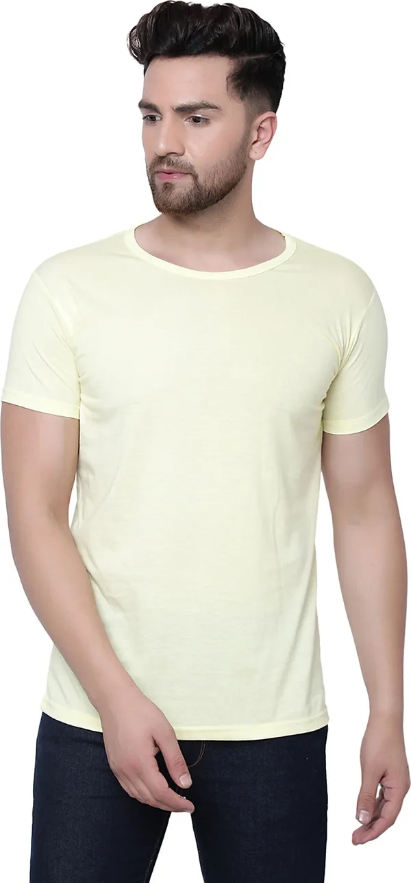 Yellow_Cotton_Solid_Round_Neck_Regukar_Fit_T-Shirt_For_Men