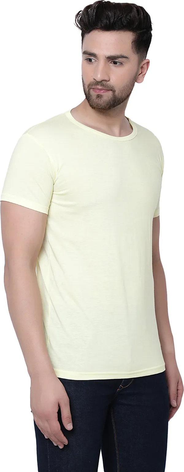 Yellow_Cotton_Solid_Round_Neck_Regukar_Fit_T-Shirt_For_Men
