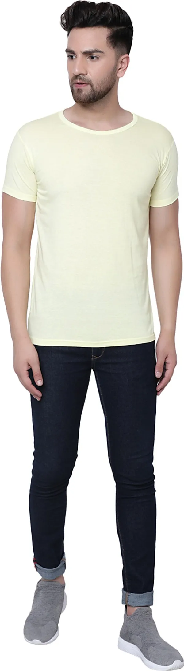 Yellow_Cotton_Solid_Round_Neck_Regukar_Fit_T-Shirt_For_Men
