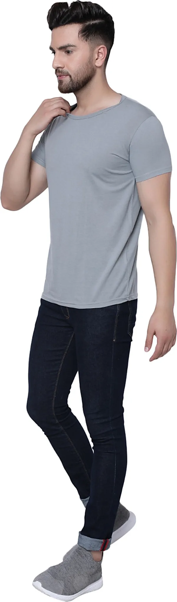 Grey_Cotton_Solid_Round_Neck_Regukar_Fit_T-Shirt_For_Men