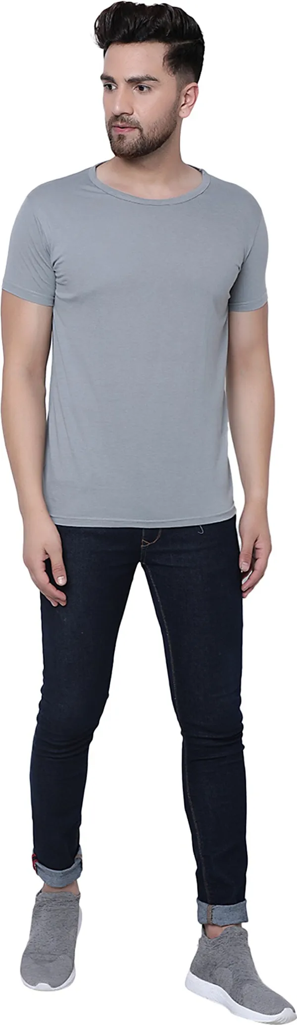 Grey_Cotton_Solid_Round_Neck_Regukar_Fit_T-Shirt_For_Men