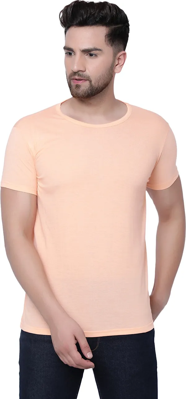 Beige_Cotton_Solid_Round_Neck_Regukar_Fit_T-Shirt_For_Men